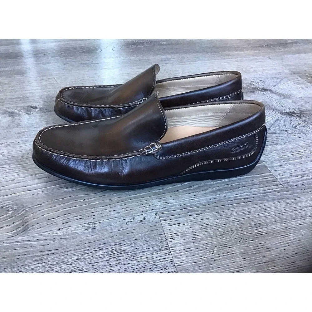 Ecco Mens Size 9 43 Slip On Moc Toe Driving Loafer Latex Sole 571004